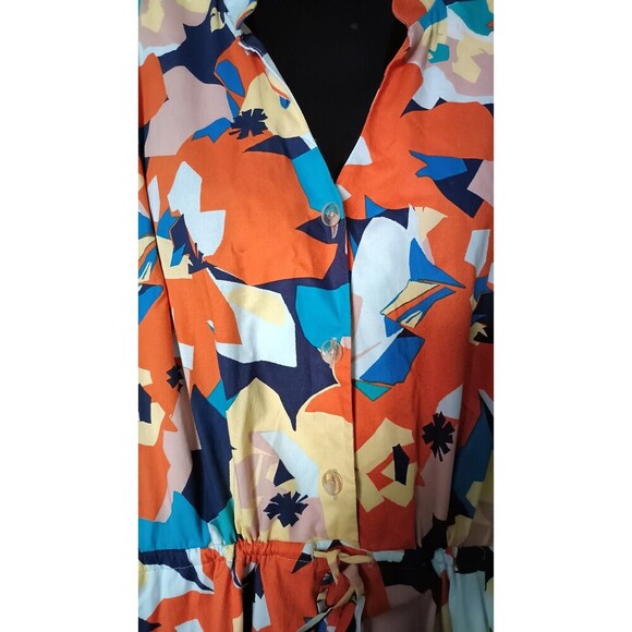 52seven Puff Sleeve Dress Size 16 Colorful Floral Drawstring Waist Pockets - Picture 6 of 6